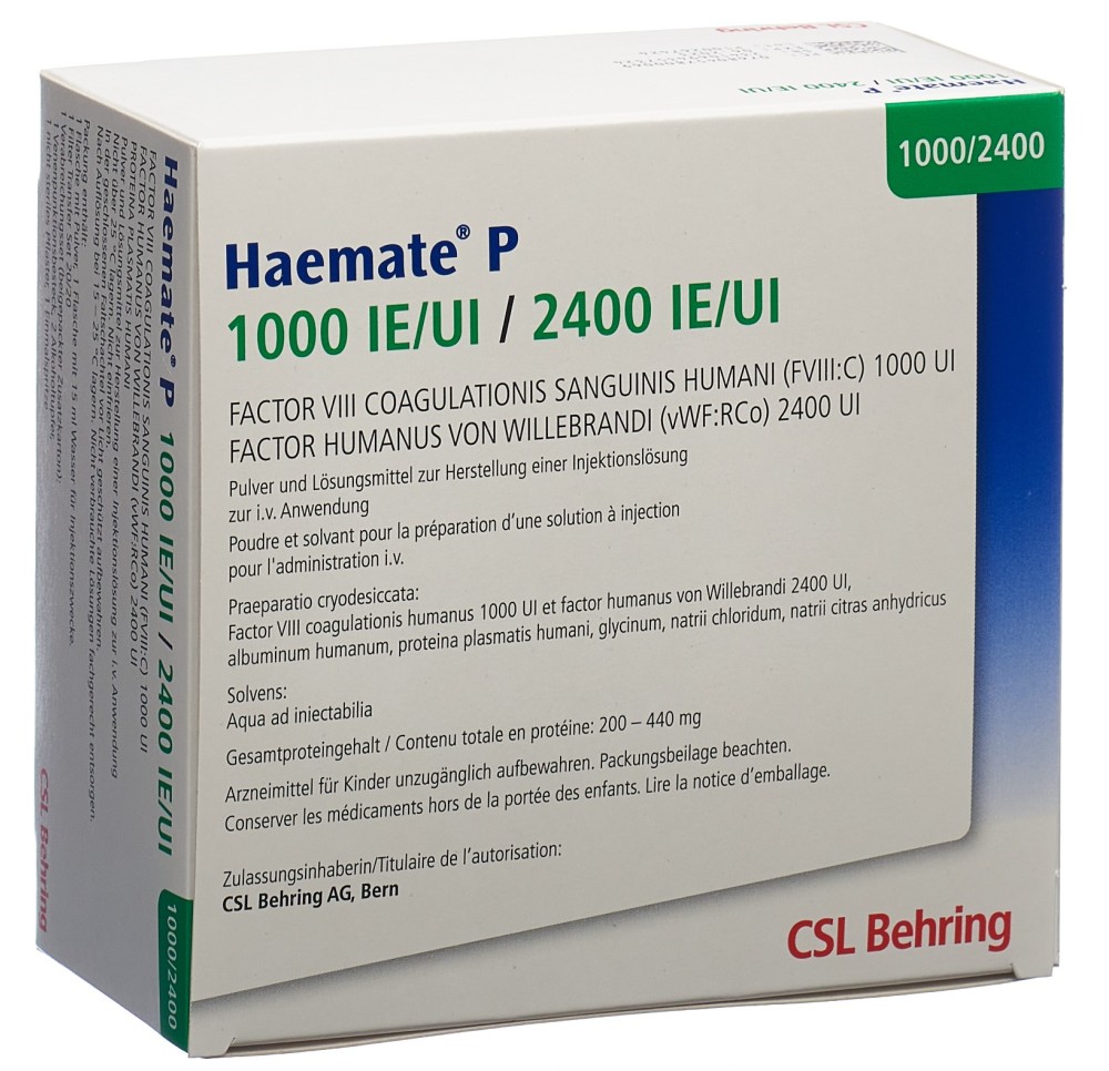 HAEMATE P subst sèche 1000/2400 UI c solv+set vial