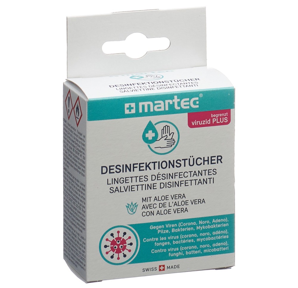MARTEC Lingettes désinfectantes a aloe vera 10 pce