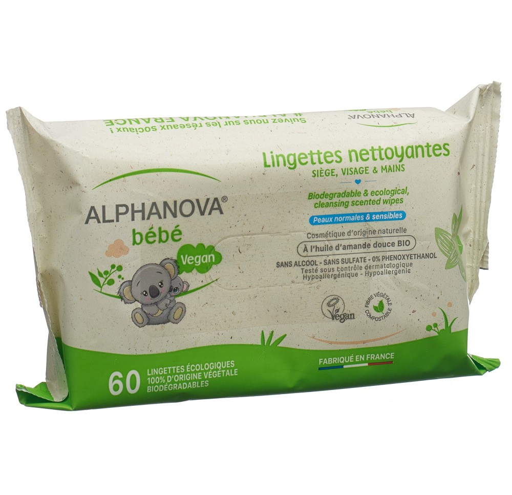 ALPHANOVA BB lingettes nett huile ama bio 60 pce