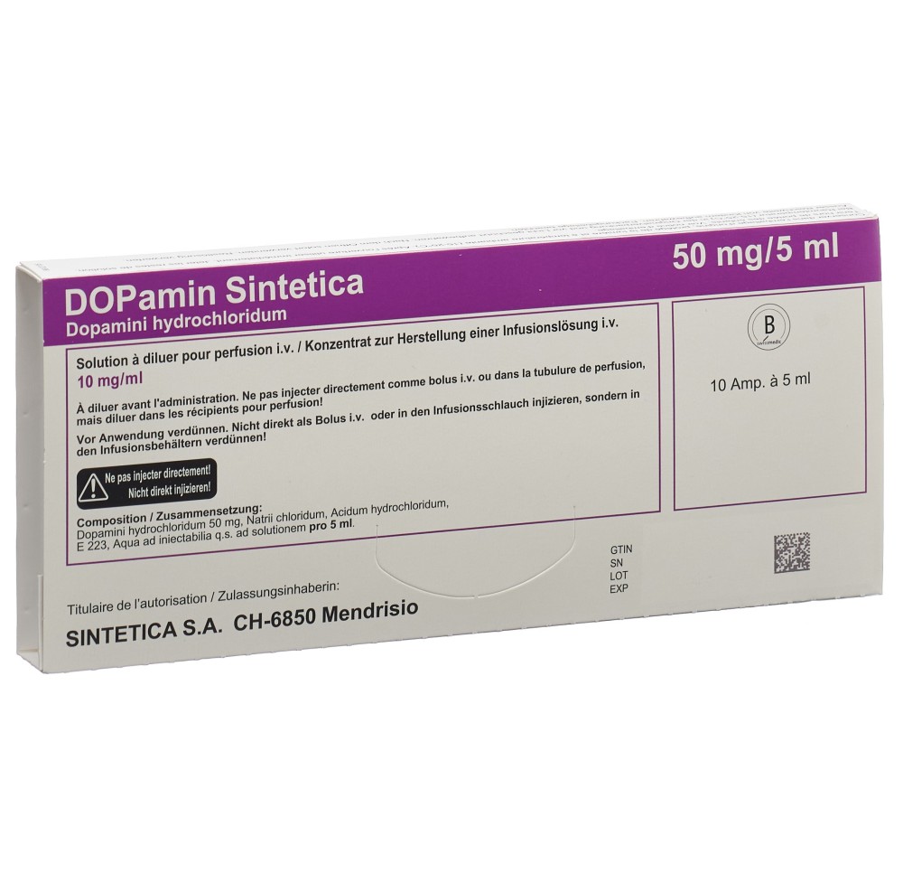 DOPAMIN Sintetica conc perf 50 mg 10 amp 5 ml