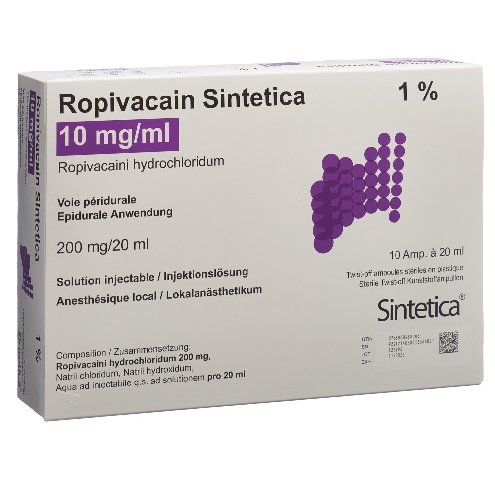 ROPIVACAIN Sintetica 10 mg/ml 20ml amp 10 pce