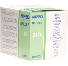 NIPRO aiguilles 0.8x70mm 21Gx 2 3/4" vert 100 pce