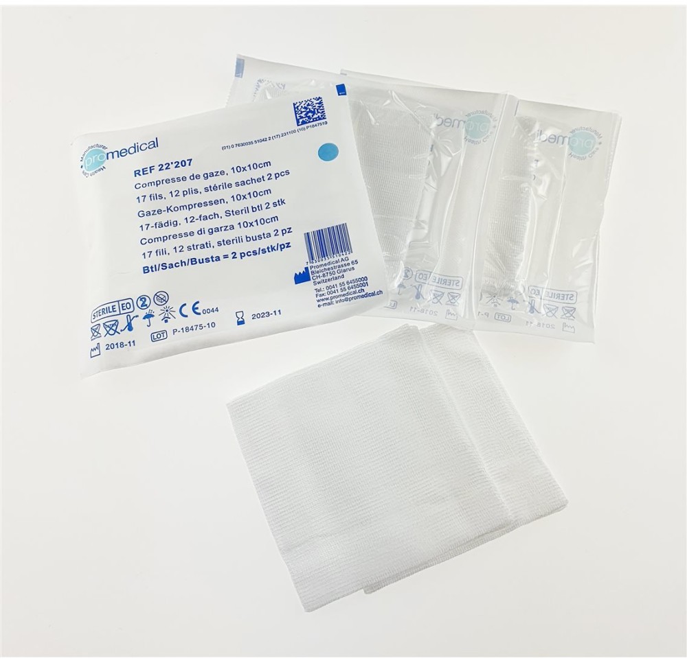 PROMEDICAL compr gaze 17 10x10cm 12-plis st 2 pce