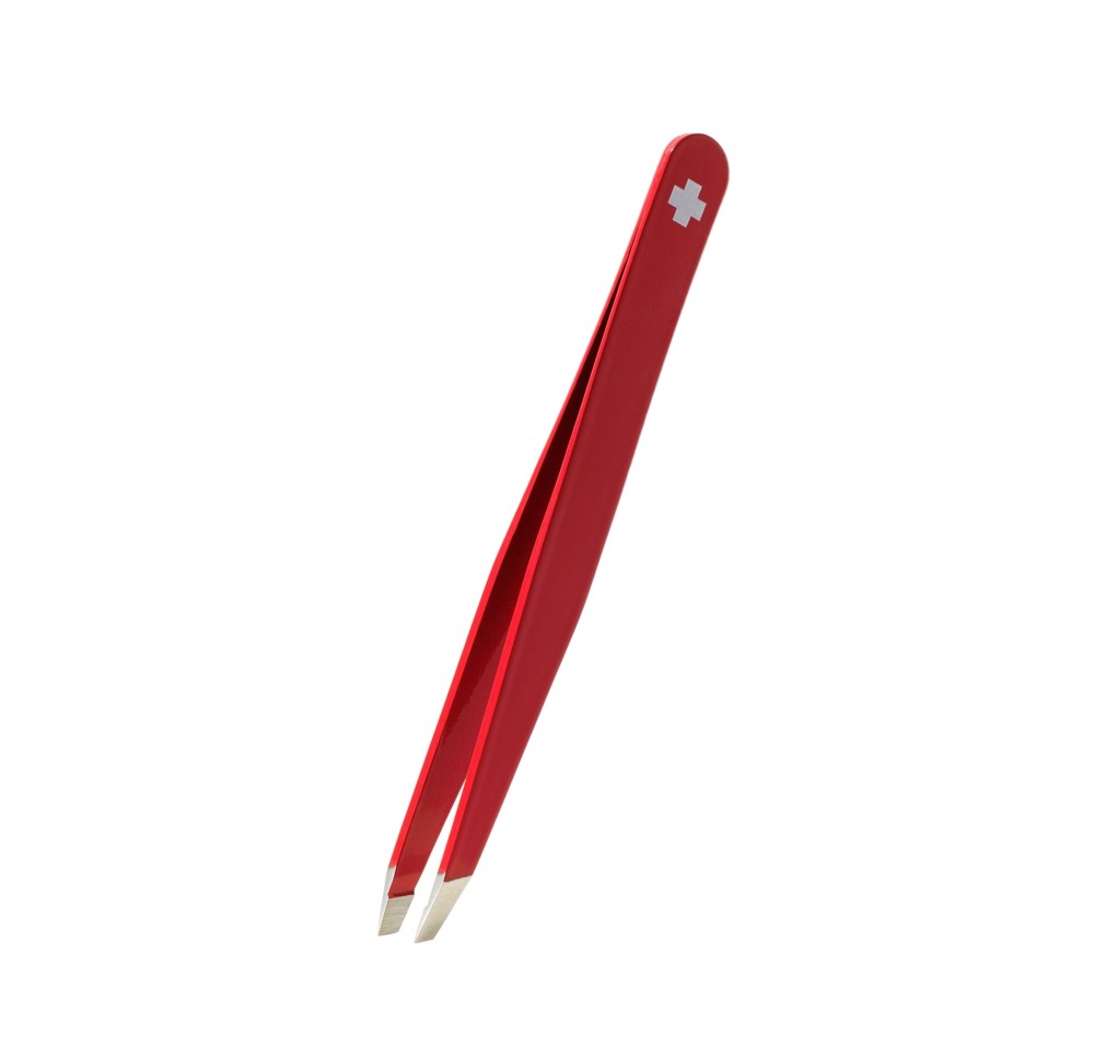 RUBIS pincette croix suisse biseautée rouge inox