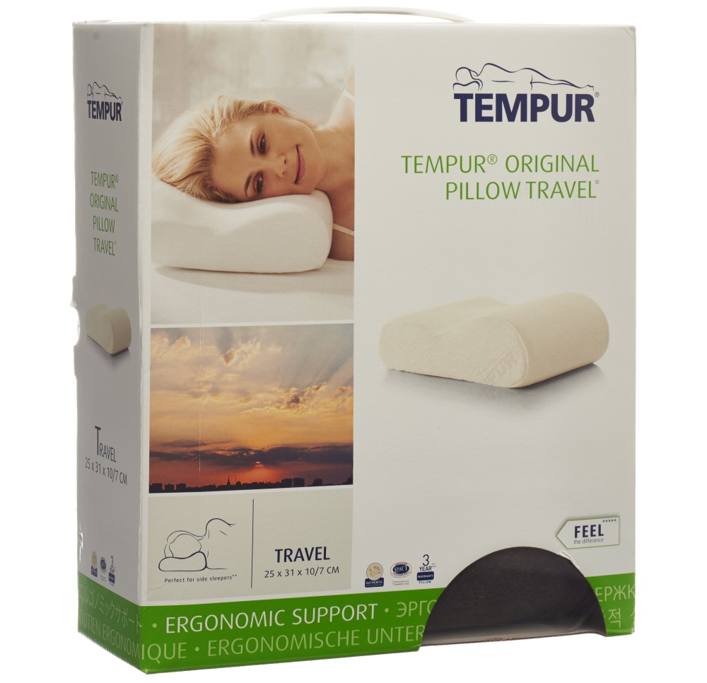 TEMPUR oreiller de voyage 25x31x10cm velours gris