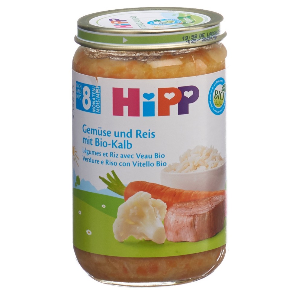 HIPP légumes et riz avec veau 8m bio verre 220 g